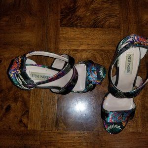 Edgy floral pattern Steve Madden clear block heels